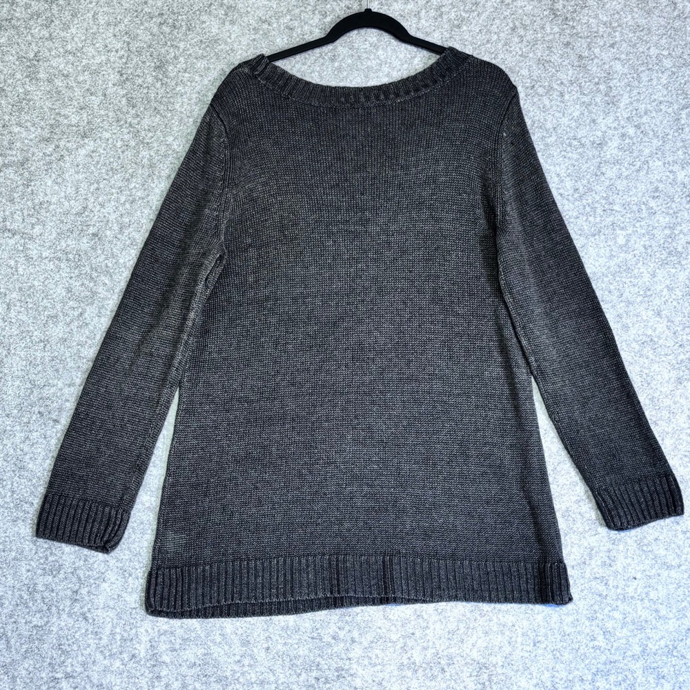 Talbots Womens Sweater XL Charcoal Gray 100% Linen Boat Neck Tunic‎ Knit Coastal